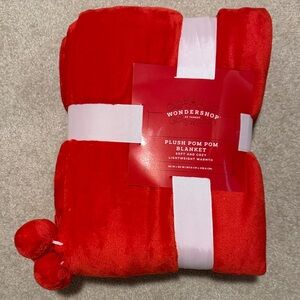 Wondershop Vibrant Red Plush Blanket with Pom Poms